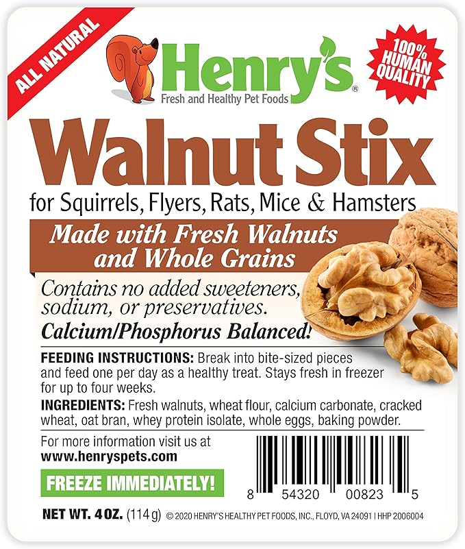 Henry’s Walnut Stix: All-Natural & Fresh Squirrel and Hamster Treats, 4 Ounces (2-Pack)