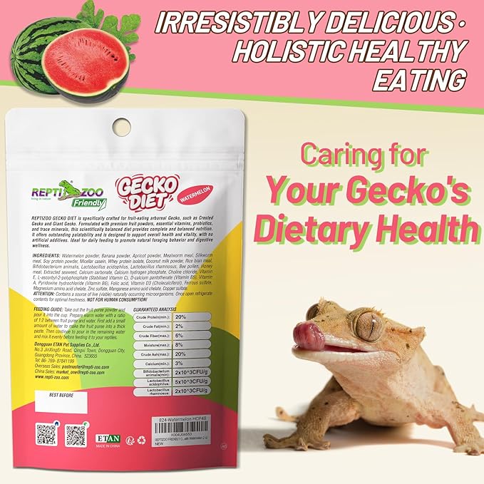 Crested Gecko Food, Fruit Mix Watermelon and Insects Complete Diet Gecko Food 2oz