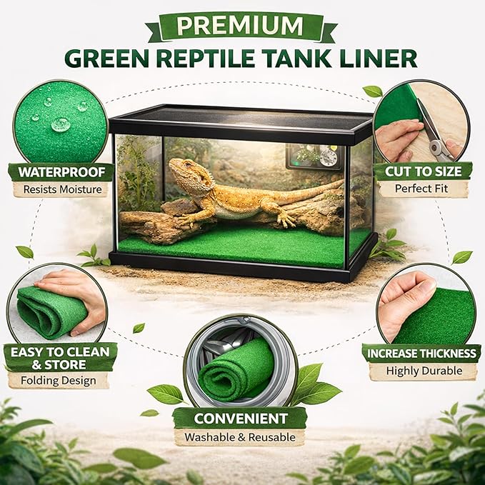 Mechpia 47" x 24" Large Reptile Carpet Terrarium Liner Bedding Reptile Substrate Mat Tank Accessories for Bearded Dragon Snake Lizard Tortoise Leopard Gecko (Green)