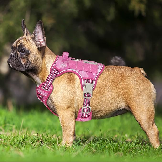 Beebiepet Heavy Duty Tactical Dog Harness for Small Dogs, No Pull Adjustable Pet Harness Reflective Service Training Easy Control Pet Vest Military K9 Working Dog Harnesses- Small, Pink Camo