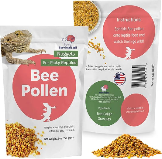 Bee Pollen Nuggets for Reptiles – Natural Supplement for Bearded Dragons, Skinks, and More – Reptile Bee Pollen Powder, Appetite Booster – 2 oz Resealable Pack