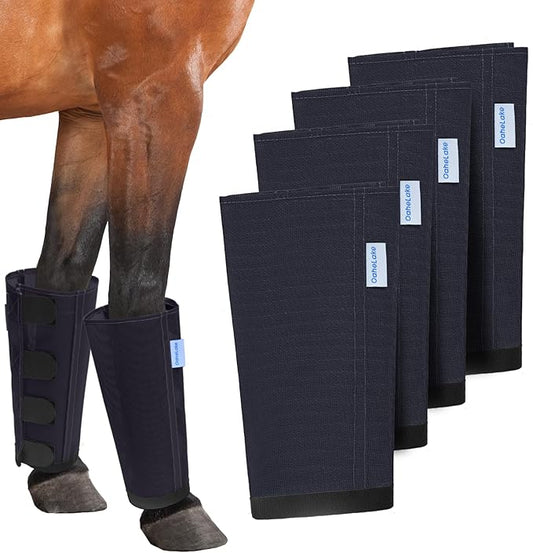 Mesh Horse Fly Boots Set of 4, Loose Fitting Leggings for Horses, Reduce Stressful Stomping, Breathable Adjustable and Universal Fit for 4 Legs, Reliable Stay Put (Black Blue)