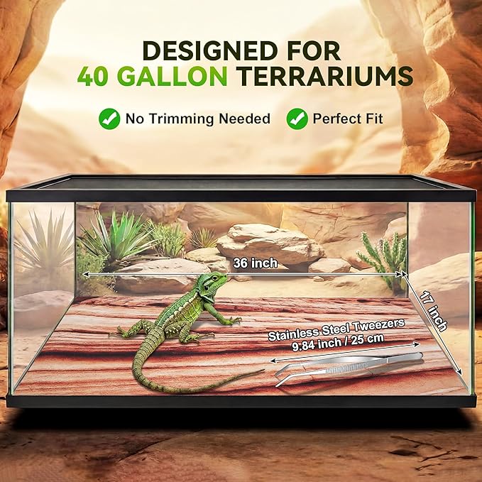 Saillong Reptile Carpet 2Pcs 40 Gallon, 36*17in Reptile Mat for Bearded Dragon Tank Accessories, Terrarium Liner Bedding Mat for Lizard, Gecko, Snake, Chameleons, Tortoise with Tweezers Feeding Tong