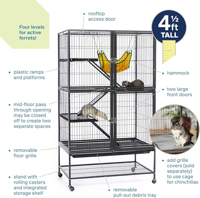 Prevue Pet Products 485 Feisty Ferret Home with Stand, Black Hammertone