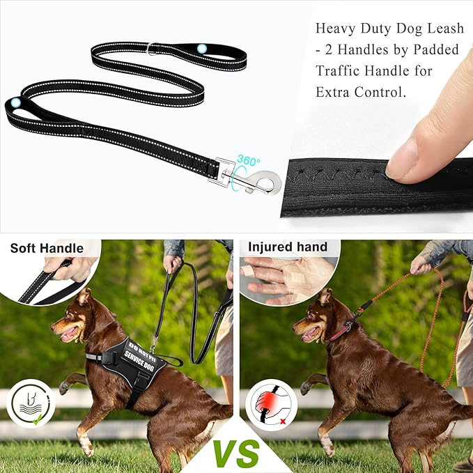 Service Dog Harness and Leash Set, Training Dog Vest with 10 Dog Patches, Emotional Support Therapy Dog Vest Harness for Small Medium Large and Extra Large Dogs(Black, XS)