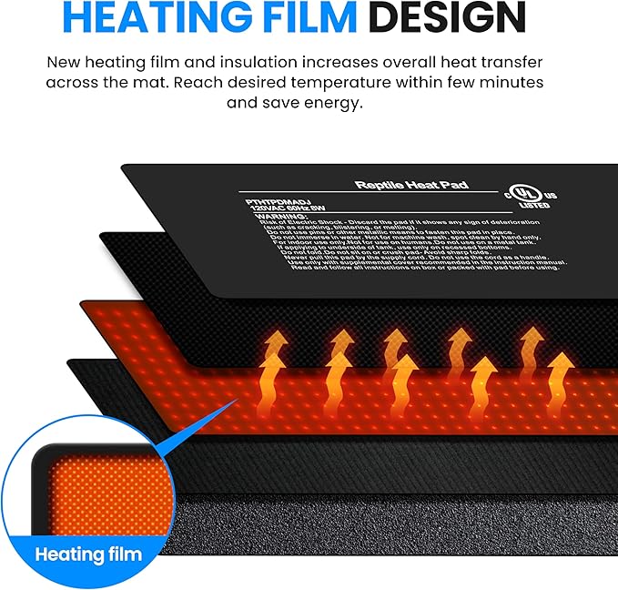 Simple Deluxe 6X8 Inch 8W Reptile Heating Pad with Temperature Adjustable Knob Under Tank Terrarium Heating Mat for Turtles, Lizards, Frogs, and Other Reptiles, 2 Pack