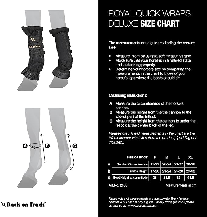 Back on Track Royal Quick Wraps Deluxe for Horses 2033 with Welltex Technology, Sold in Pairs, Black, Small (12")