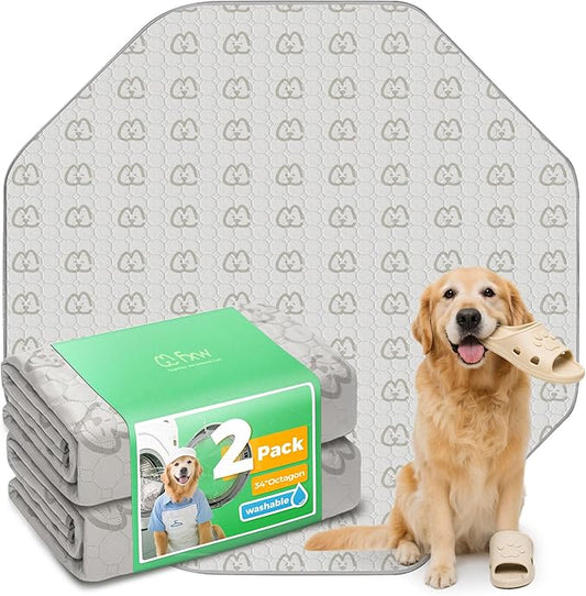 FXW Washable Pee Pads for Dogs, Leak-Proof & Non-Slip, Specifically Designed for FXW Rollick/Homeplus 32/40/45inch 8 Panels Dog Playpen, 34" Octagon, Khaki, 2 Packs