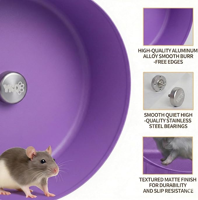 11.8" Silent Rat Exercise Wheel, Aluminum Alloy Noiseless Running Wheel for Fancy Rat, Syrian Hamsters, Hedgehogs and Small Pets (Bracket-Purple)