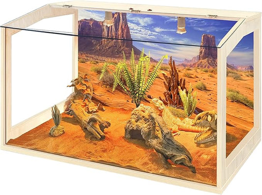 PROLEE Bearded Dragon Tank, Lizard Tank with Clear Tempered Glass Roof,Anti-Scratch Reptile Enclosure, Reptile Tank Built-in Light Fixtures with Switch (24X16X16inch,24 Gallon)
