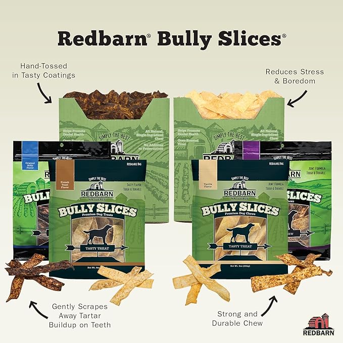 Redbarn Bully Slices for Dogs, Highly Palatable, Long-Lasting Natural Dental Treats with Functional Ingredients, 9 oz. (Pack of 3) - Peanut Butter