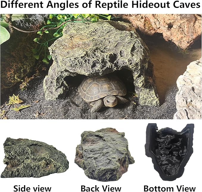 BNOSDM Reptile Hideout Rock,Tortoise Hide Cave,Resin Rock,Lizards Hideaway,Turtle Basking Platform,Reptiles Habitat Decor Tank Accessories for Bearded Dragon Gecko Snakes Chameleon Frogs