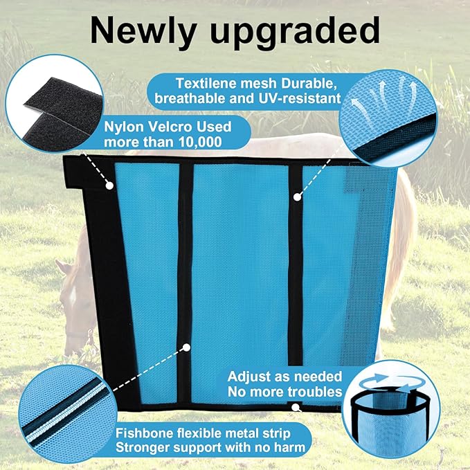 Fly Boots for Horses Set of 4 Breathable Textilene Mesh Horse Fly Boots with Stable Support & UV Protection, Comfortable Equine Boots, Reduces Stomping, Leg Fatigue & Hoof Damage.(Blue)