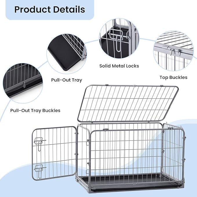 ZOMISIA Collapsible Dog Crate for Medium Dogs - Foldable 36 inch Escape Proof Metal Dog Kennel with Double Door, Dog Cage with Removable Tray for Indoor Outdoor, Silver Gray