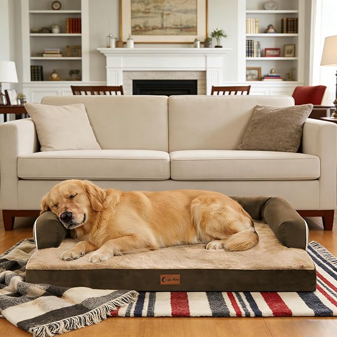 Orthopedic XXL Dog Beds, Waterproof Egg Crate Foam Big Pet Bed for All Breed Sized Dogs 53x42Inch, Washable Extra Large Dog Couch Bed with Removable Cover and Non-Slip Bottom, Brown