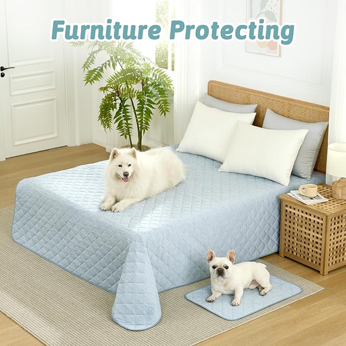 COZY KISS Dog Cooling Mat 82"x82" Q-Max>0.4, Waterproof Cooling Dog Bed Cover, Leakproof Pet Pad with Non-Slip Bottom, Washable Cooling Blanket for Large & Multiple Dogs (Blue)
