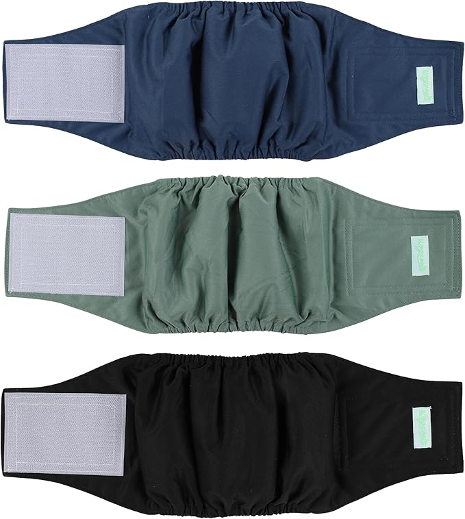wegreeco Washable Male Dog Belly Band (Stylish Pattern)- Pack of 3 - Washable Male Dog Belly Wrap, Dog Diapers Male (Blue, Green, Black, XX-Large)