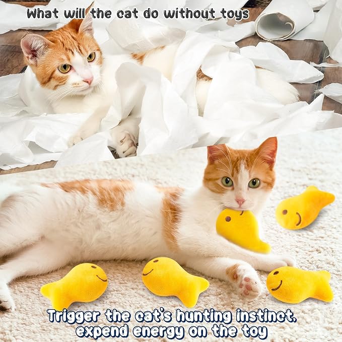 L1rabe Goldfish Cracker Catnip Stuffed Toys for Cats- Black Cat Appreciation Day 5P Goldfish Organic Kittens Toys Funny Yellow Indoor Cats Chew Bite Teething Tools Kittens Interactive Pet Supplies - Image 4