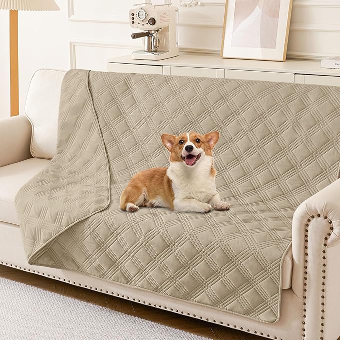 hyha Waterproof Dog Blanket, Reversible Pet Bed Blanket, Soft Sofa Couch Cover for Dogs Washable, Waterproof Pet Couch Covers for Sofa Puppy Cats Furniture Protector(52"x82", Taupe/Taupe)