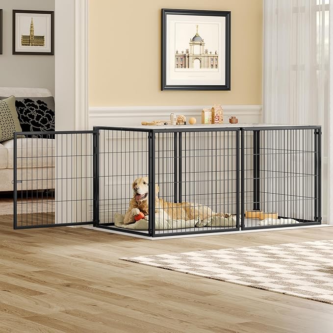 Rophefx Large Dog Crate, 63.7 Inch Metal Dog Pen Crates, Dog Kennels for Large Medium Dogs, Extra Large Dog Cage Indoor, Black(63.7" L x 31.7" W x 34.2" H)
