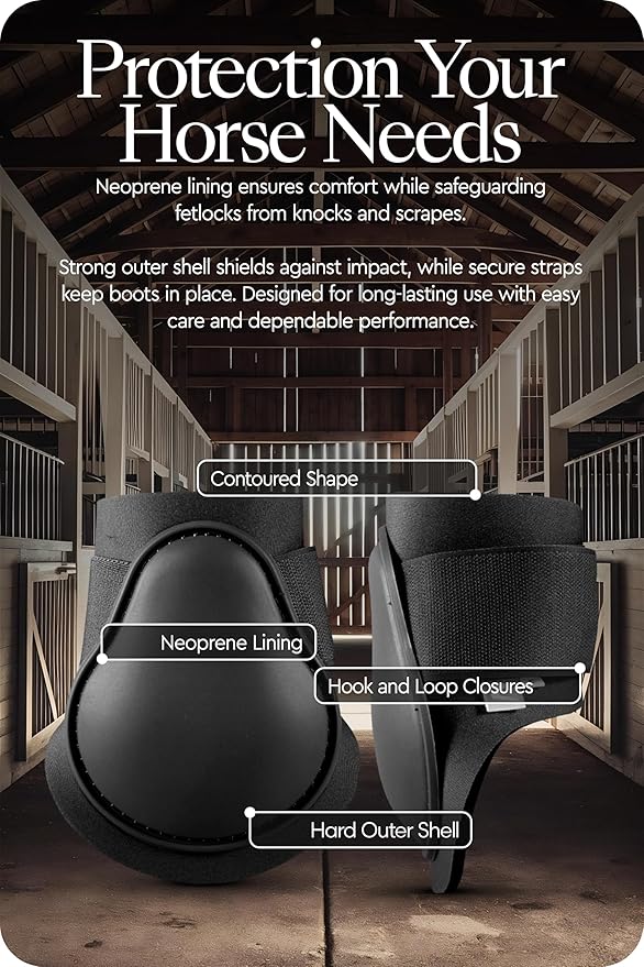 HORZE Protective Lightweight Adjustable Horse Fetlock Boots (Sold in Pairs) - Black - Shetland