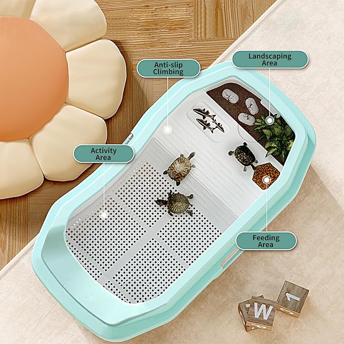 PC Turtle Tank 14'' x 8'' x 4.5'',Mini Aquatic Tank for Juvenile Turtle,Versatile Design for Small Turtles, Crabs,Fishes