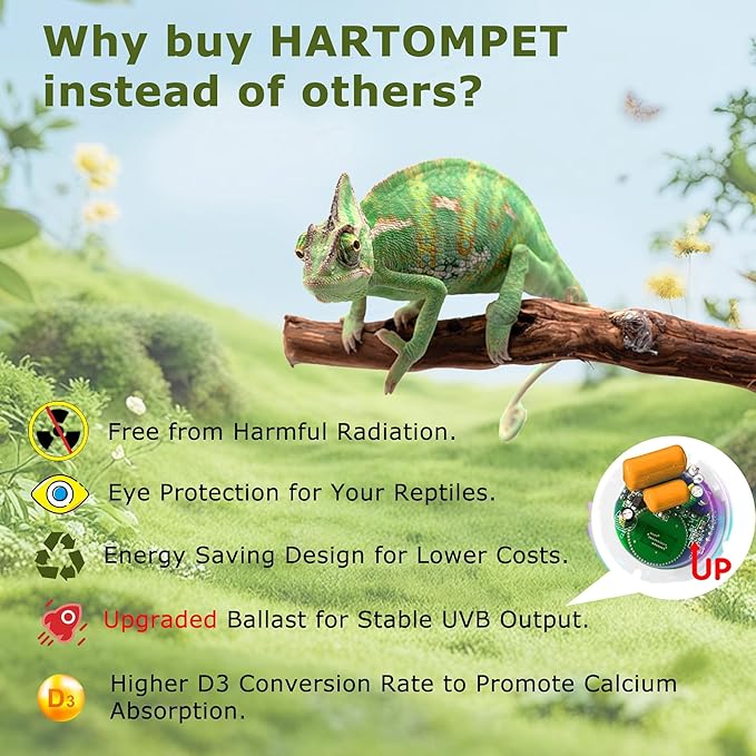 HARTOMPET 5.0 UVB Coil Reptile Bulb 13W, Compact Fluorescent Light for Tropical Terrariums, Ideal for Chameleons, Iguanas, Tree Frogs & Pythons