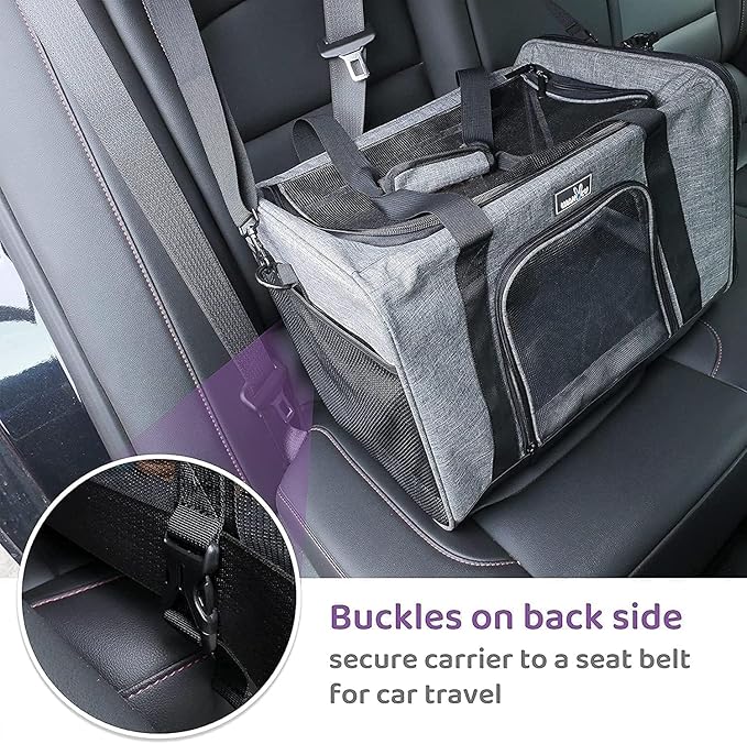 Wakytu Airline Approved Pet Carrier, Collapsible Cat Carrier, Expandable Dog Carrier, 900D High Density Oxford Cloth, Wear-Resisting, Anti Tearing, Safety Lock Zipper, Reflective Tape