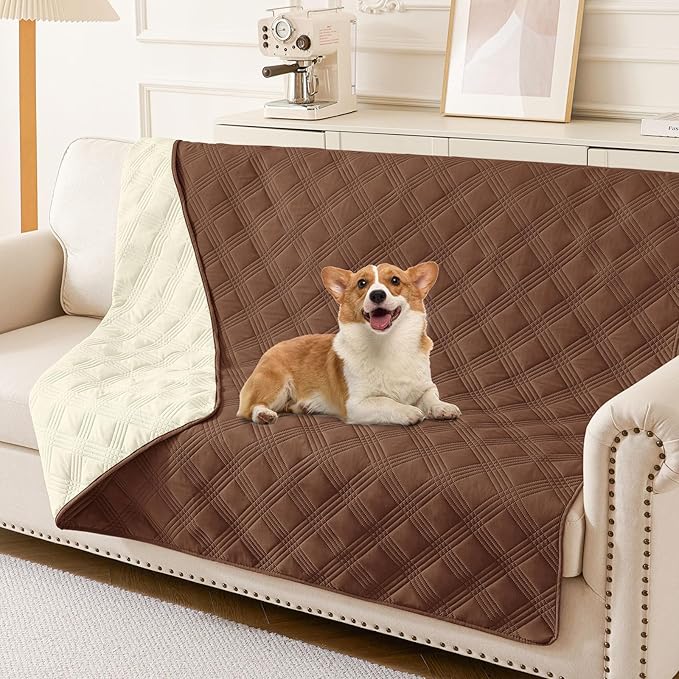 hyha Waterproof Dog Blanket, Reversible Pet Bed Blanket, Soft Sofa Couch Cover for Dogs Washable, Waterproof Pet Couch Covers for Sofa Puppy Cats Furniture Protector(52"x82", Brown/Beige)