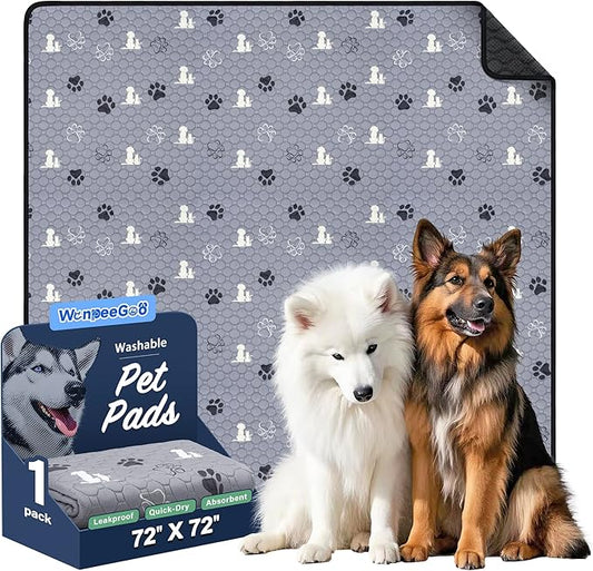 WanpeeGoo Washable Dog Pads - Extra Large Reusable Training Mat, Absorbent Non-Slip Potty Pads for Dogs, Grey 72"x72"