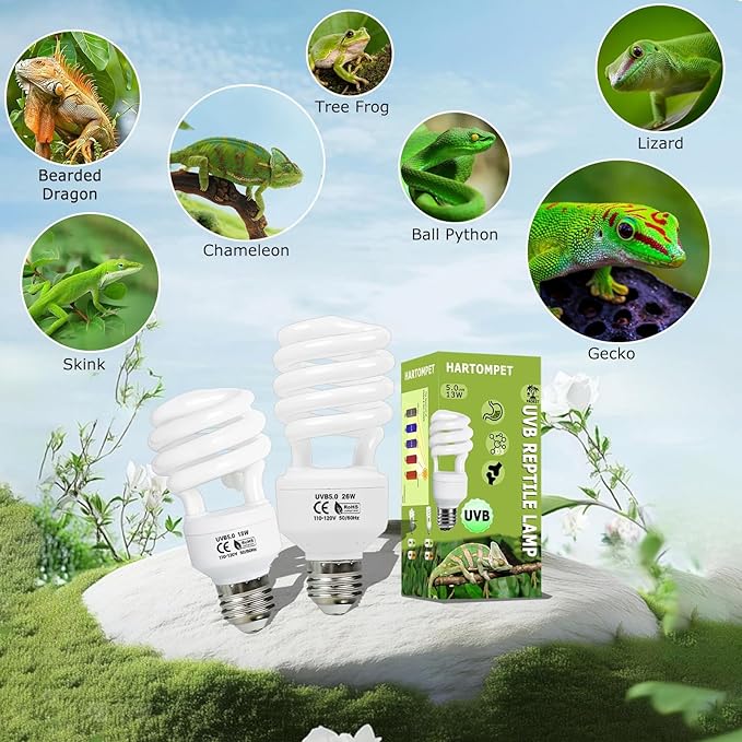 HARTOMPET 5.0 UVB Reptile Light 26W, Compact Tropical & Sub-Tropical Coil UVB Bulb, Fluorescent Bulb for Amphibians, Chameleons, Iguanas & Turtles