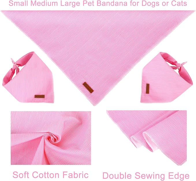 Dog Bandana - Comfortable Cotton Triangle Bid Scarf for Puppy, Small Dog, Washable Pet Kerchief for Girl Dogs or Cats, Pink Adorable Bandana