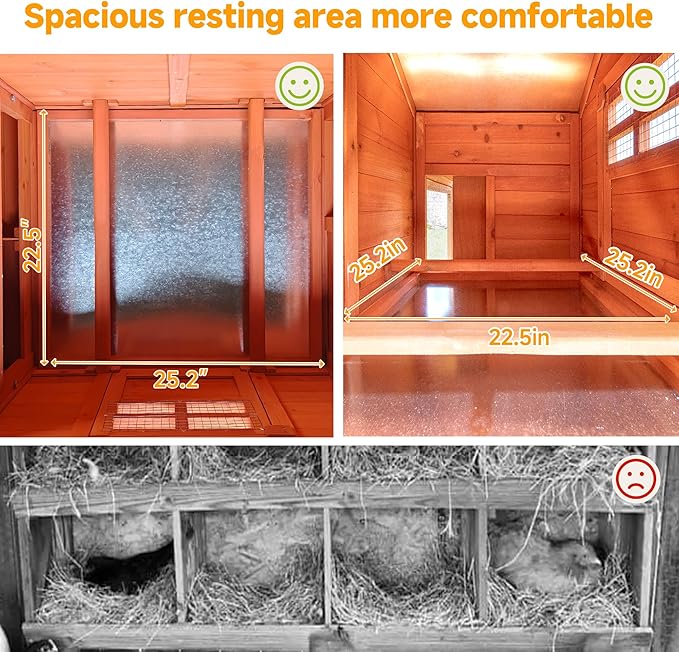 Large Chicken Coop Outdoor Durable Duck House Poultry Pet Hutch & 2 Wood Eggs Run Cage Nesting Box Waterproof Asphalt Roof Ramp Removable Tray Wire Fence for Backyard Small Animal79 Brown