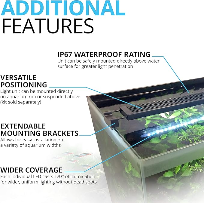 Fluval Aquasky 2.0 Bluetooth LED Aquarium Light – 27W, 36–48" | RGB + 6500K White | App-Controlled with 24-Hour Light Cycle & Weather Effects | IP67 Waterproof | Wide 120 Coverage