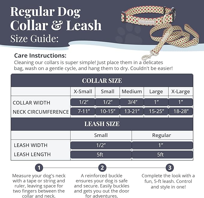 Lucky Love Dog - Easy Click Buckle Dog Collar with Leash Set Combo, Durable & Comfortable for Male & Female Dogs, Pet Collar for Medium Dogs, Secure Fit - Pongo Combo, Medium