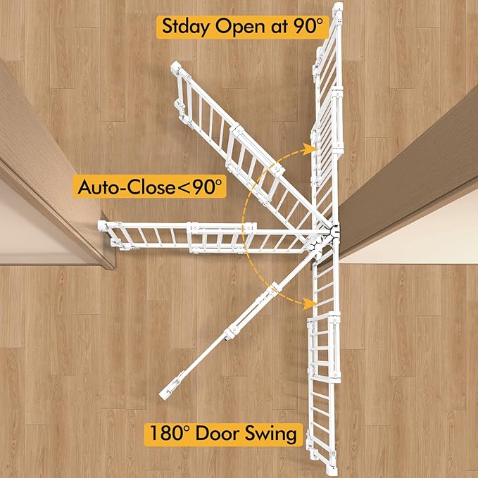 Extra Wide Baby Gate for Stairs Doorways & Kitchen, 32"-54" W x 29" H, No Bottom Bar Dog Gate, One-Handed Auto-Close, Hardware Mount Safety Gate for Dogs & Toddlers, White
