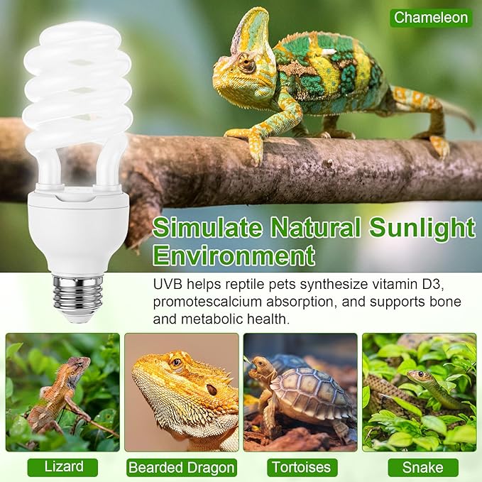 Reginary 4 Pcs UVB Reptile Light 10.0 26W Tropical and Sub-Tropical UVA UVB Bulb Compact Fluorescent Lamp Tropical Terrarium Lamp for Chameleons, Lizards, Tortoises, Snakes, Iguanas & Turtles