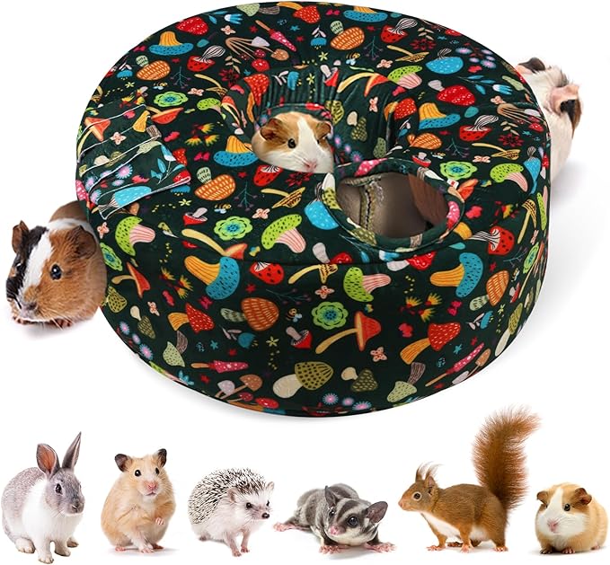 Guinea Pig Hideout & Tunnels Cozy House with Door Curtain Soft Bed for Small Pets/Hamsters/Sugar Gliders/Chinchillas - Blackish Green Mushroom