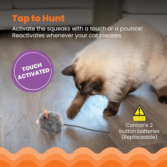 Catstages Squeak Squeak Mouse Cat Toy, Catnip & Touch-Activated Sound, 1.5" - Image 4