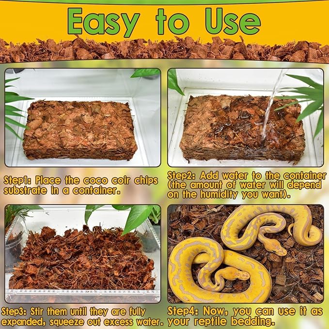 Halatool 2 Pack Snake Bedding Natural Coconut Chips Substrate Coco Husk for Reptiles Tank Terrarium Substrate for Ball Python Frog Gecko Hermit Crab Tortoise