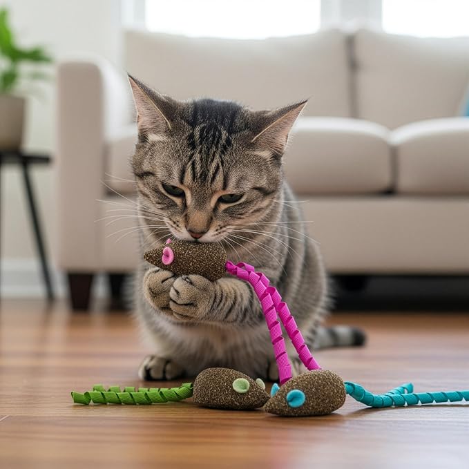 SmartyKat Magic Mice Compressed Catnip and Ribbon Cat Toys, Mess-Free for Hunting & Batting Fun for Cats & Kittens, Set of 3 - Image 7