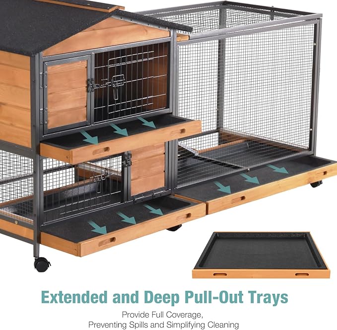 Suumerpety Rabbit Cage,Indoor Rabbit Hutch with Matel Frame and Pull Out Tray,Rabbit Hutch Chicken Coop with Run (Orange)