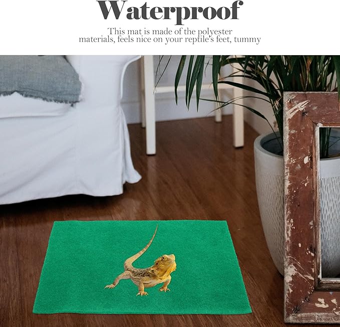 Wear-Resistant Reptile Mat and Tortoise Bedding, 2pcs 50x30cm Green Absorbent Carpet for Snake, Lizard, Gecko, and Amphibian Terrarium Use