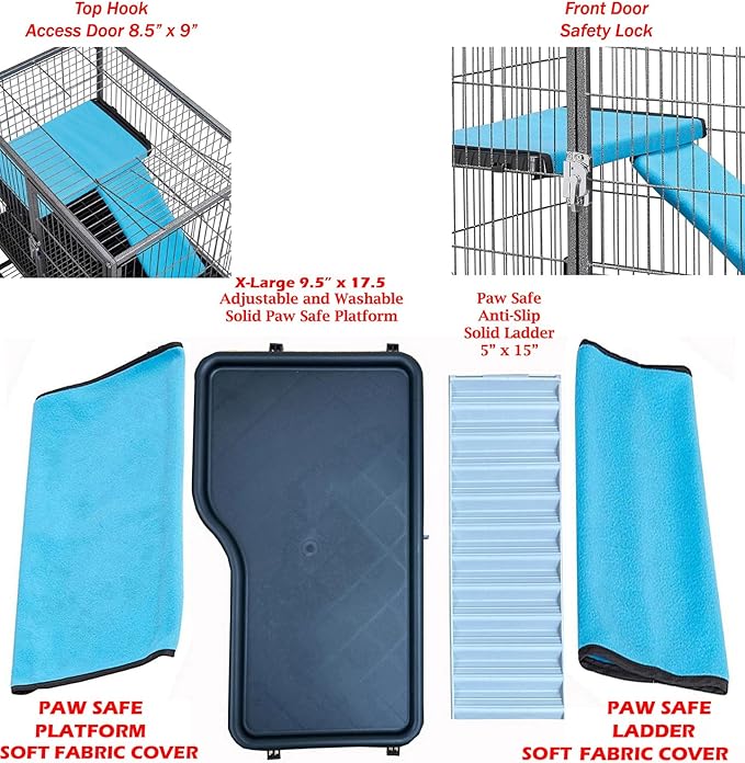 Two Tiers Deluxe Small Animal Critter Home Cage Tight 1/2-Inch Bar Spacing for Feisty Ferret Play Hammock Chinchilla Rat Mice Squirrel Rabbit Sugar Glider with Rolling Stand