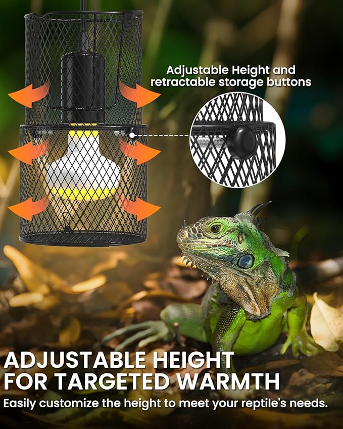 GlowUp Retractable Reptile Heat Lamp Lampshade Holder,150 Watt Ceramic Heat Emitter Guard with Anti-hot Bracket,ON/Off Switch for Chick,Lizard,Snake,Turtle,Plant (Bulb Not Included)