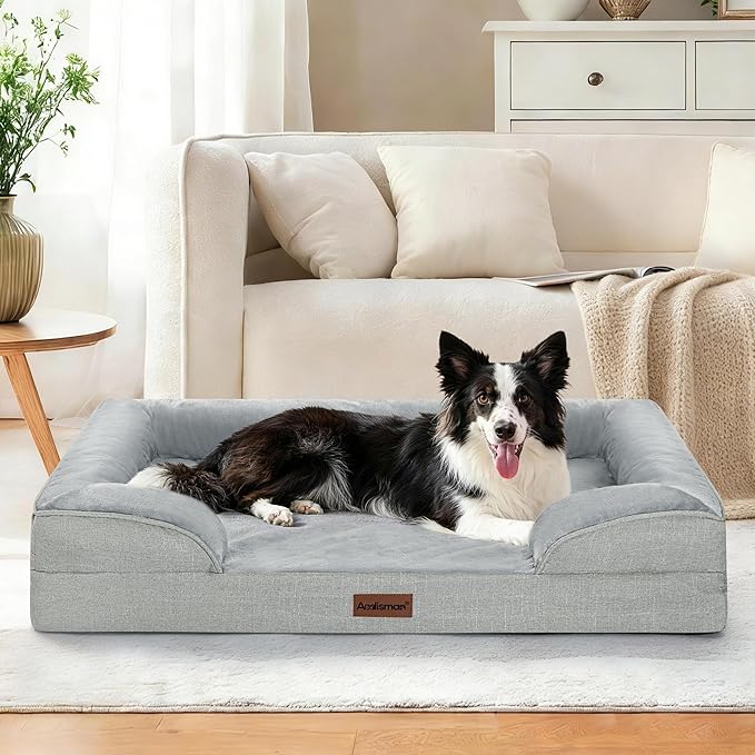 aodisman Orthopedic Dog Bed Medium Size Dogs, Waterproof Memory Foam Sofa Pet Beds with Sides,Cozy Egg-Crate Foam with Extra Head and Neck Support, Washable Cover & Nonslip Bottom,Light Grey