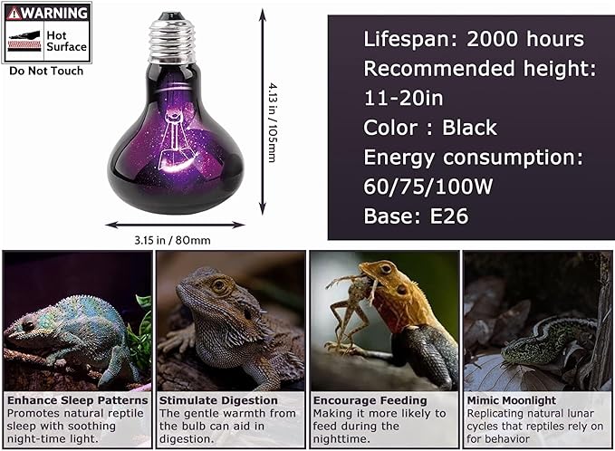 HARTOMPET 60W Reptile Night Light Bulb-Simulate Natural Moonlight, for Bearded Dragon,Lizard, Snake