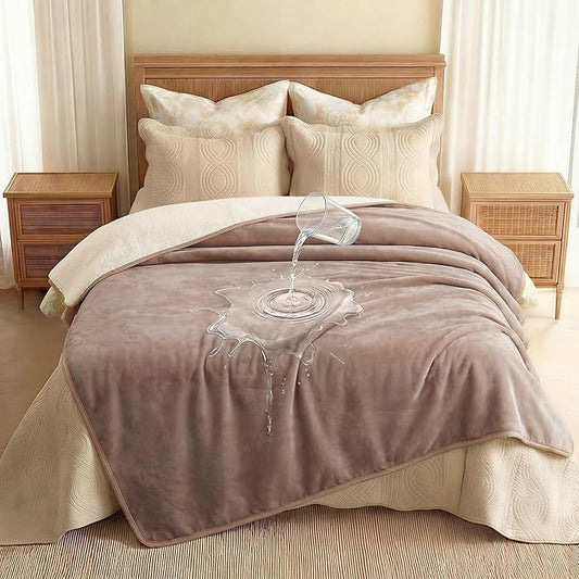 Luciphia Waterproof Blanket for Dog Washable Reversible Sherpa Fleece Throw Blanket for Bed Couch Soft Liquid Pee Proof Furniture Cover Protector for Small Medium Large Pet Cat Khaki 65" x 57"