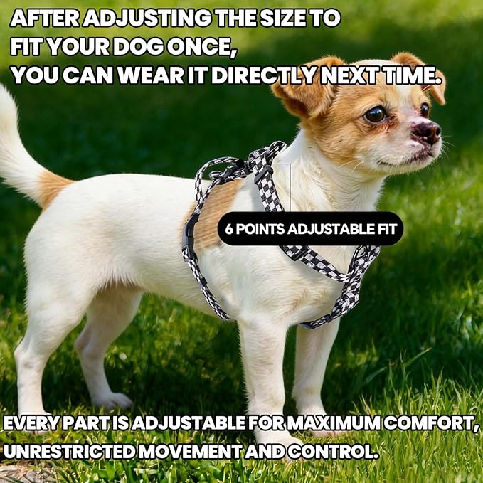 Roses&Poetry Dog Harness Medium Sized Dog, 6 Point Adjustable Fit No Pull Harness with Handle for Control and Easy Walking, Reflective Pet Halter Harnesses（Blackwhite-M）