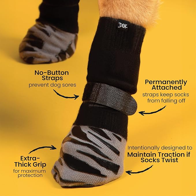 DOK TigerToes Premium Non-Slip Dog Socks for Hardwood Floors - Extra-Thick Grip that Works Even When Twisted - Prevents Licking, Slipping, and Great for Dog Paw Protection (XXXL)